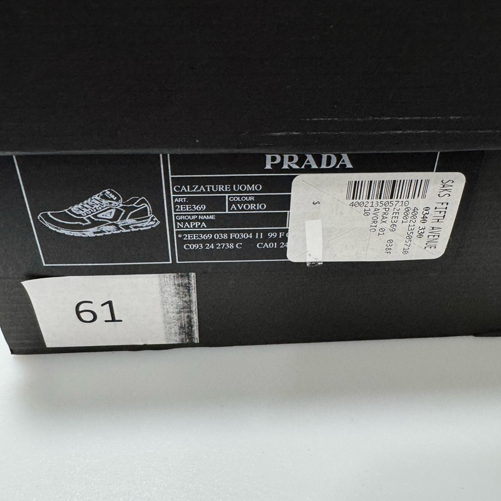 Prada Triangle-Logo Leather Sneakers White Gold Men’s Size 10 - Picture 8 of 9